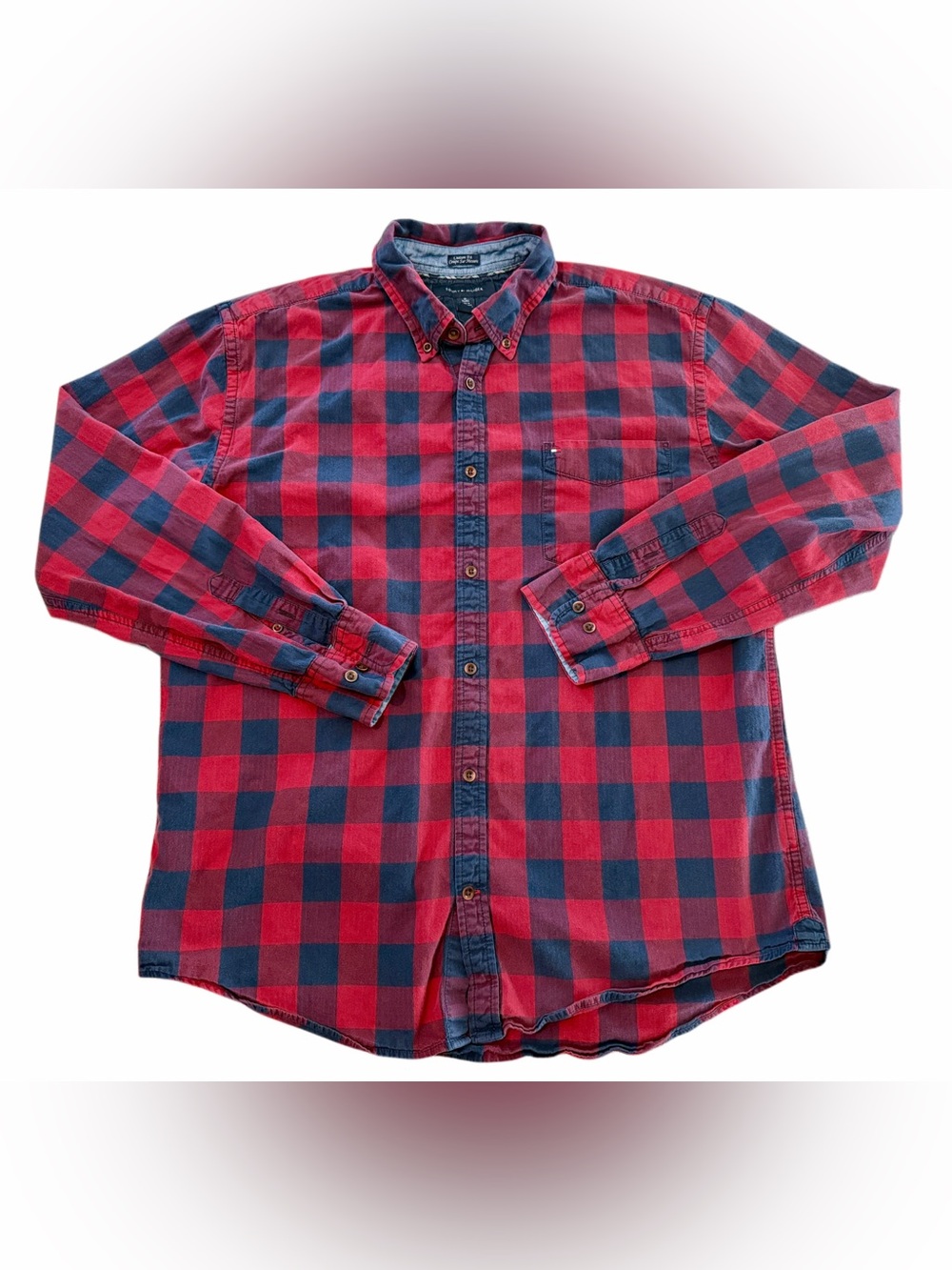 Tommy Hilfiger XL Red Navy Buffalo Plaid Button Down Shirt Custom Fit